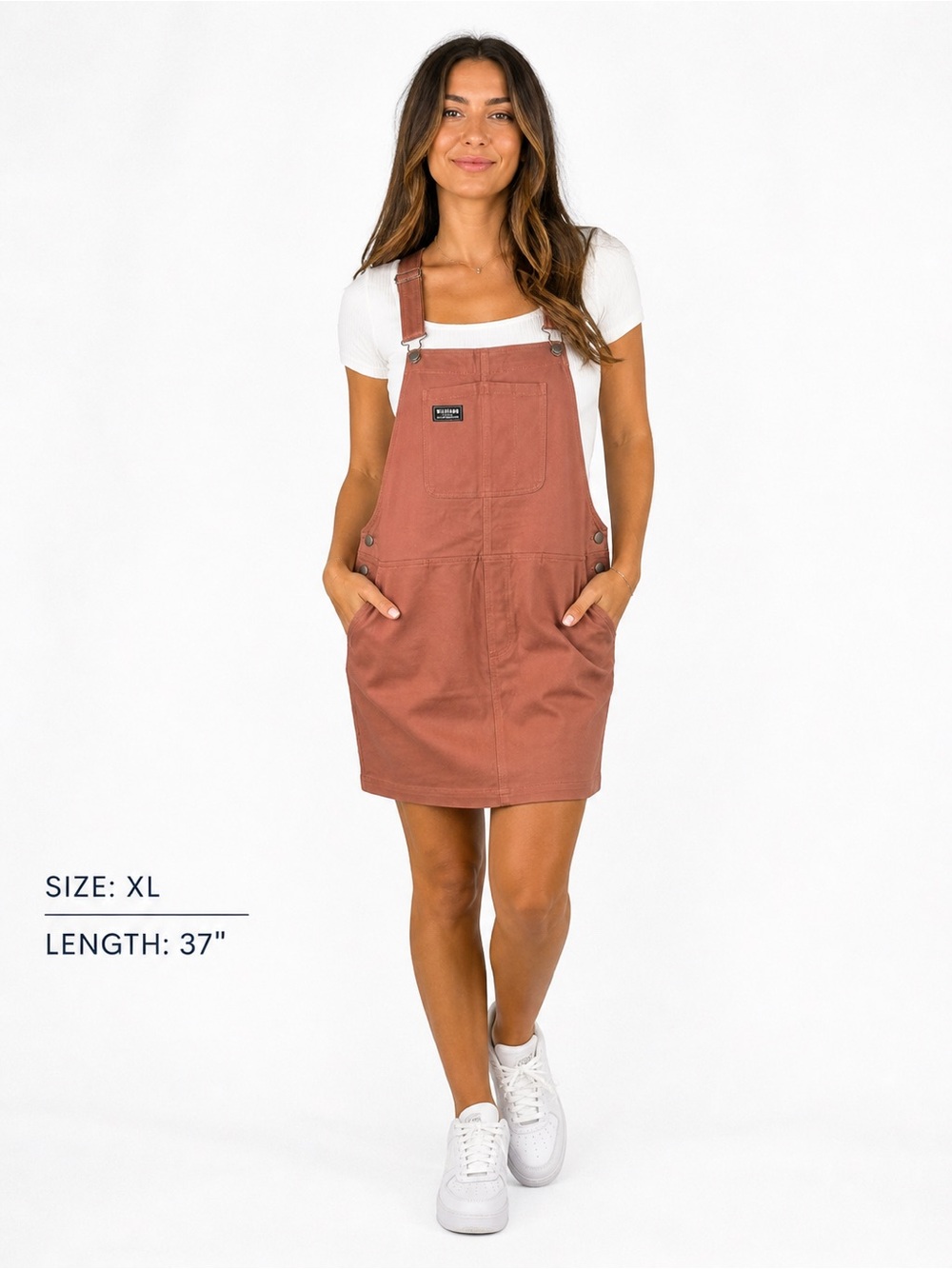 NWT Wildfang Rose Brown Essential Shirtall Overall Mini Utility Dress. Sz XL